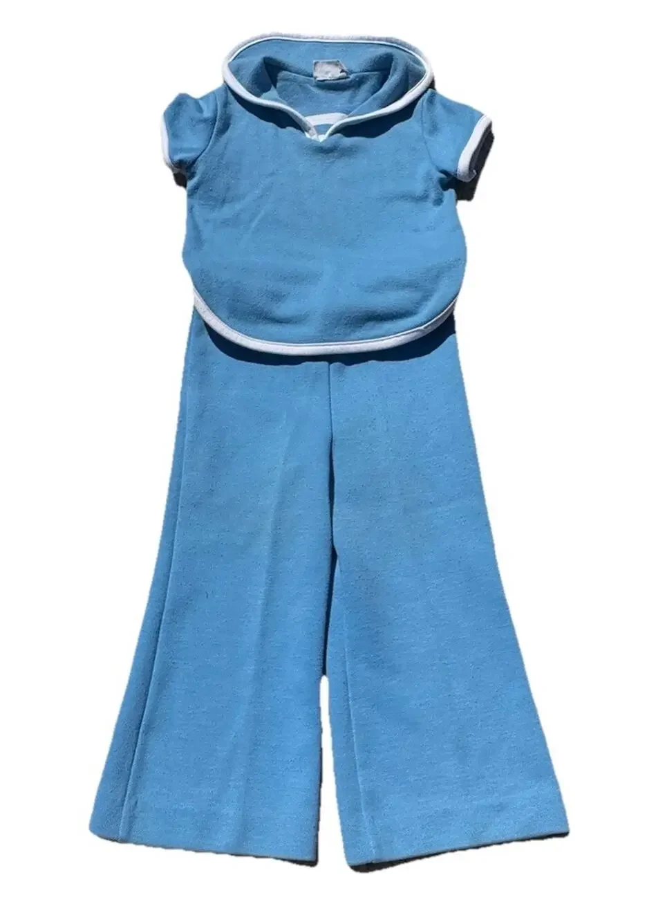 Vintage 1970s AILEEN Two Piece Outfit Blue Nautical Bell Bottom Pants Sz 3